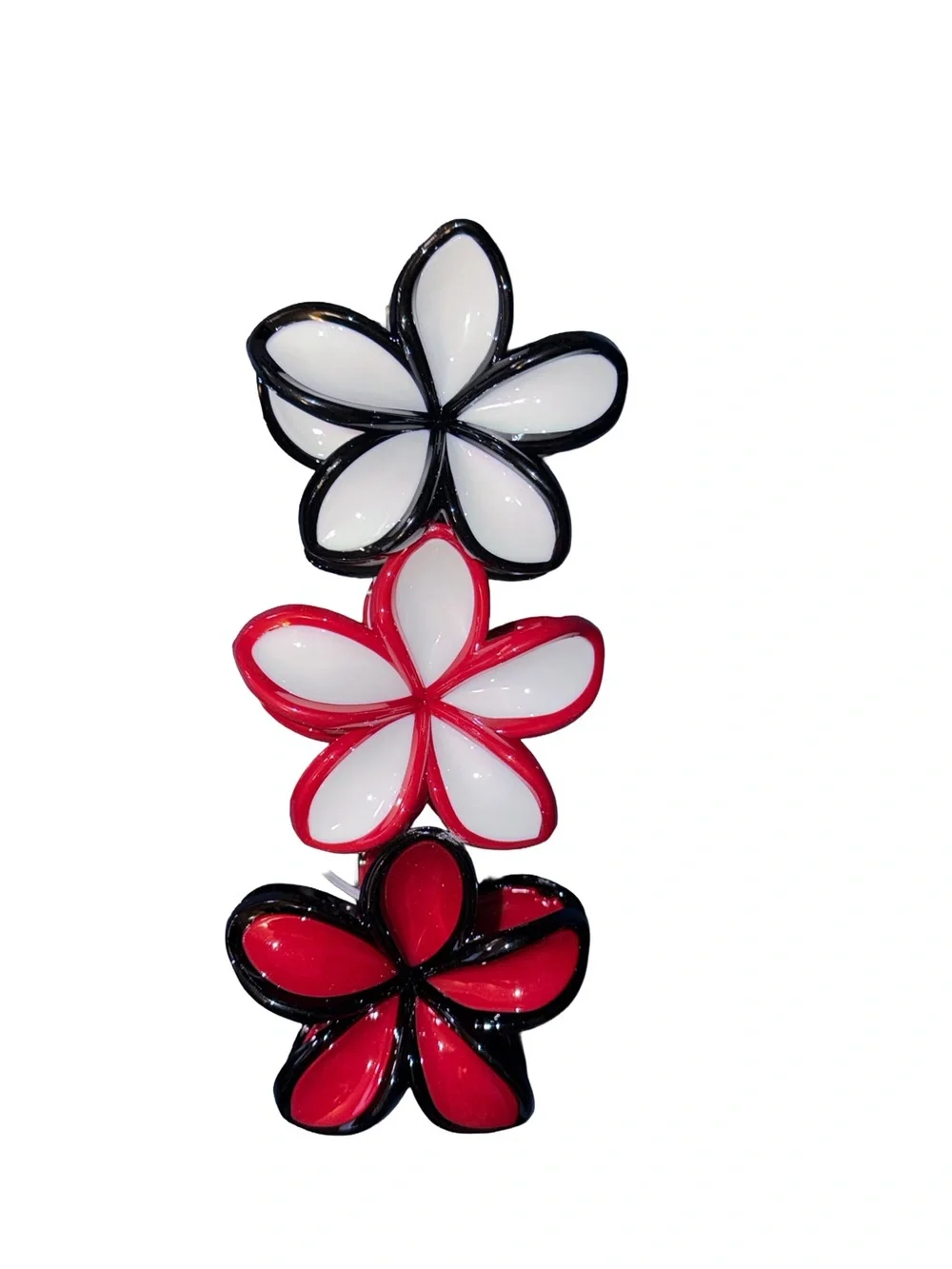 nOir Jewelry Red, White & Black Floral Hair Clip Trio